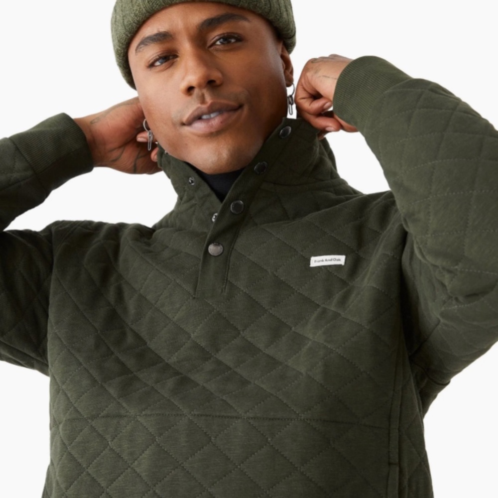 Frank and Oak Quilted Organic Cotton Pullover Sweater - XL in Green